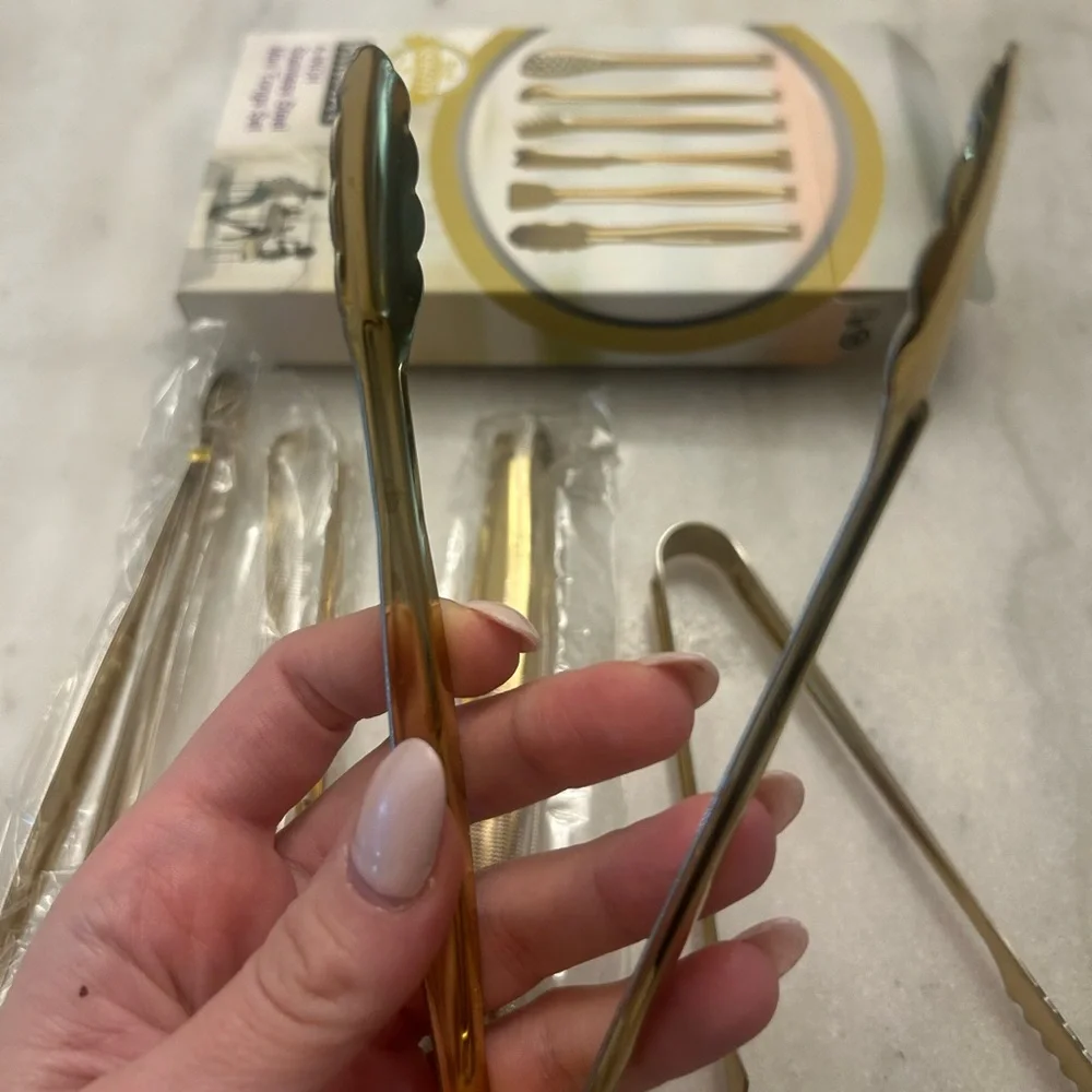 Hinmay Gold Stainless Steel Cocktail Mini Tongs Set - Picture 7 of 11